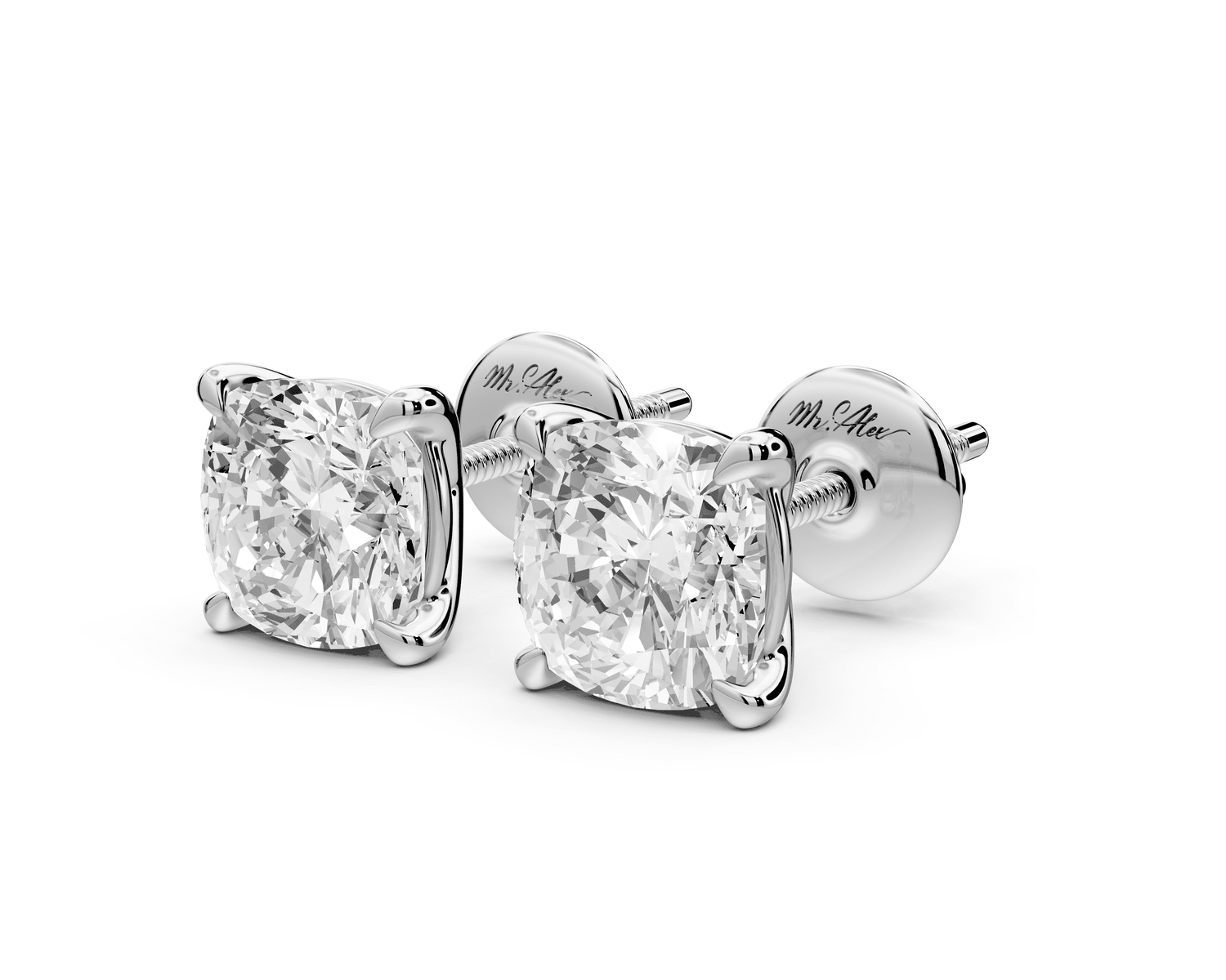 Aura - 3ct 14k white gold Cushion - Cut Diamond Stud Earrings - Mr. Alex Jewelry