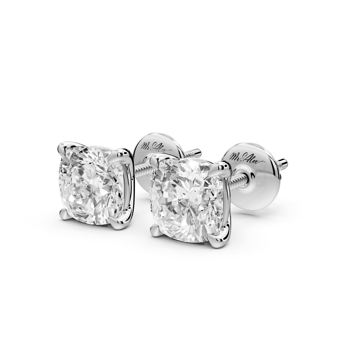 Aura - 3ct 14k white gold Cushion - Cut Diamond Stud Earrings - Mr. Alex Jewelry