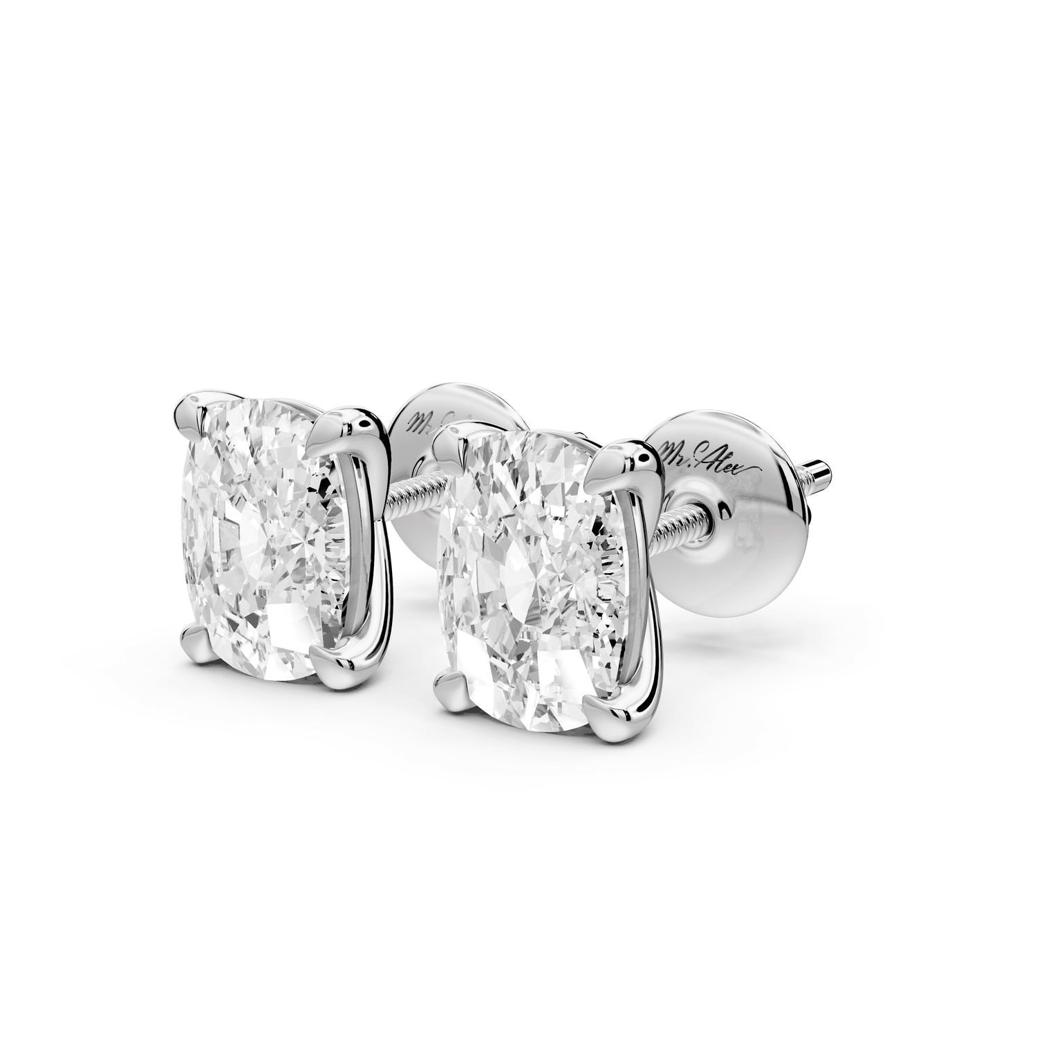 Aura - 3ct 14k white gold Elgcushion - Cut Diamond Stud Earrings - Mr. Alex Jewelry