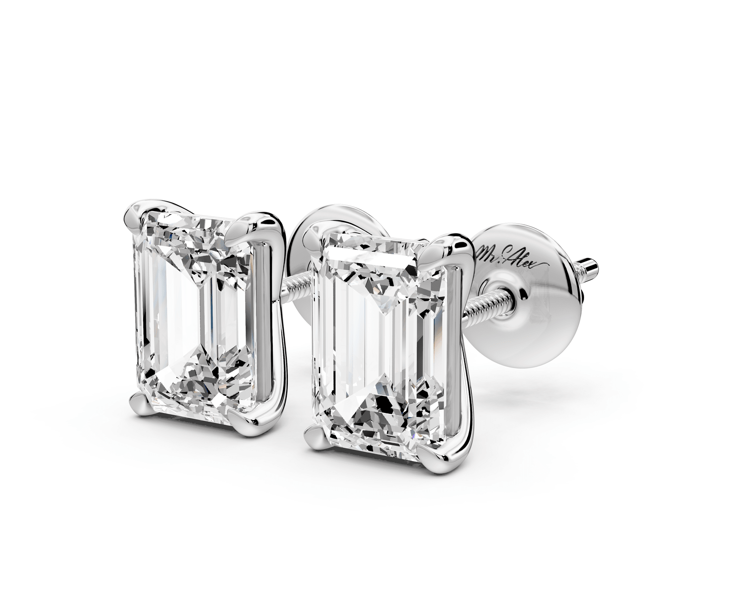 Aura - 3ct 14k white gold Emerald - Cut Diamond Stud Earrings - Mr. Alex Jewelry