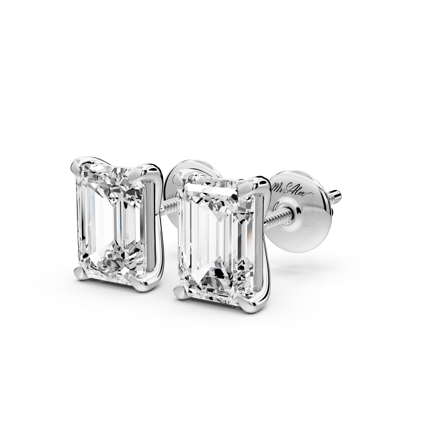 Aura - 3ct 14k white gold Emerald - Cut Diamond Stud Earrings - Mr. Alex Jewelry
