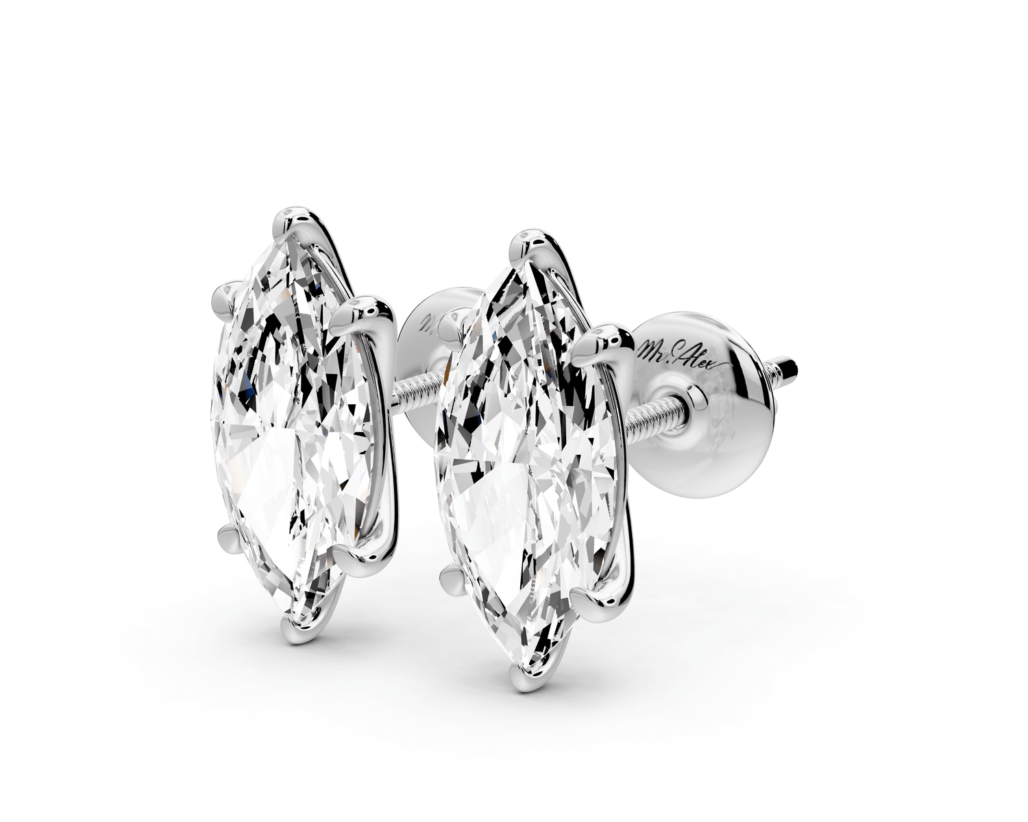 Aura - 3ct 14k white gold Marquise - Cut Diamond Stud Earrings - Mr. Alex Jewelry