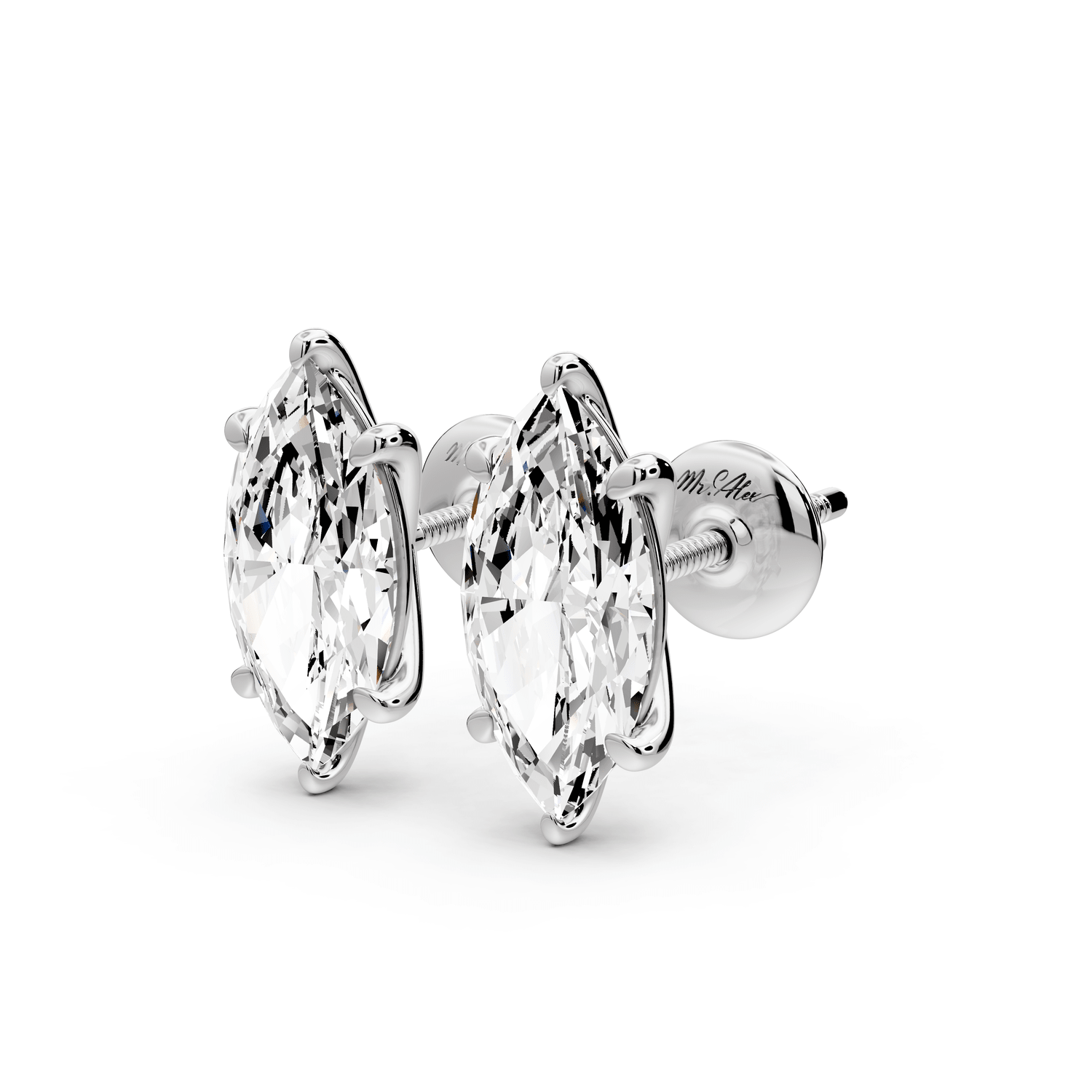 Aura - 3ct 14k white gold Marquise - Cut Diamond Stud Earrings - Mr. Alex Jewelry