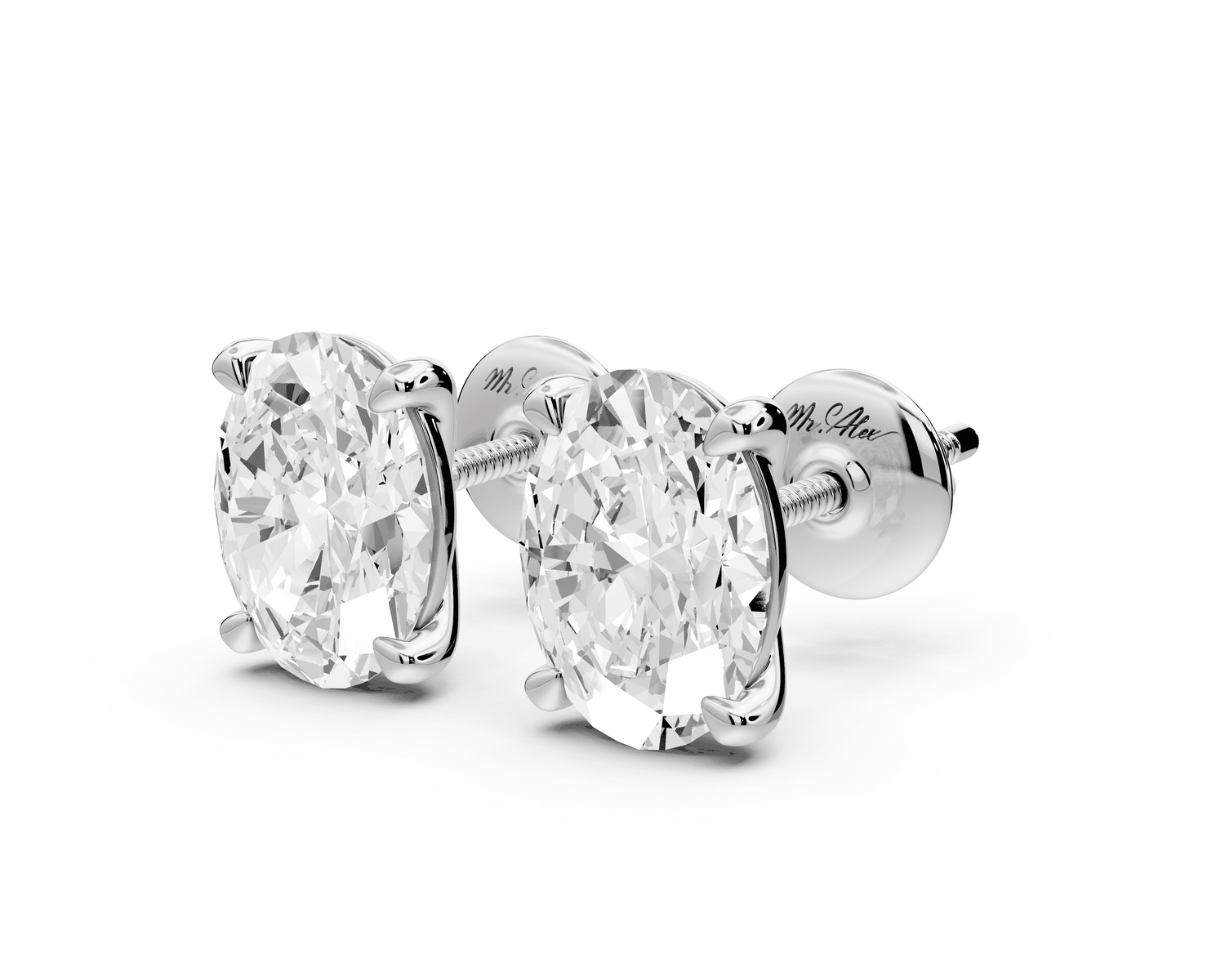 Aura - 3ct 14k white gold Oval - Cut Diamond Stud Earrings - Mr. Alex Jewelry