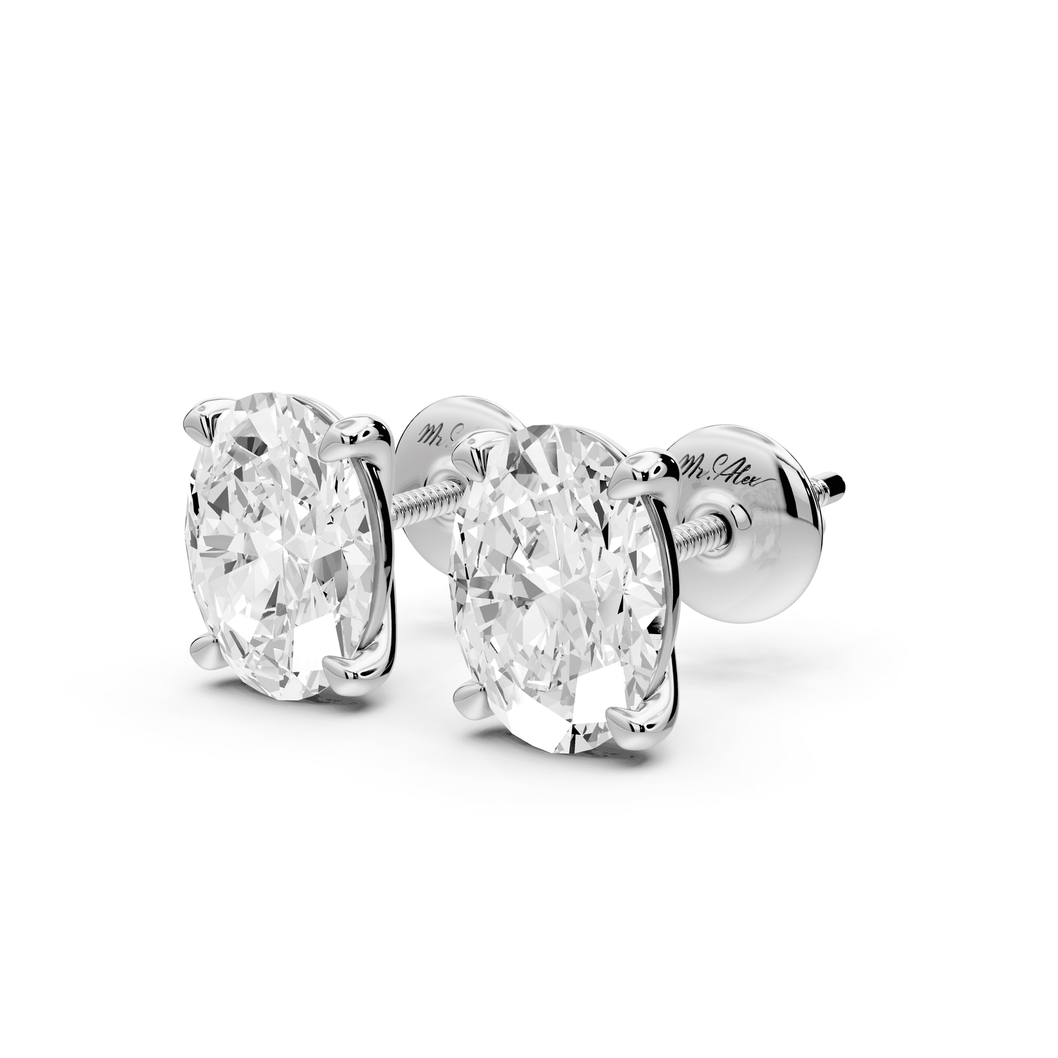 Aura - 3ct 14k white gold Oval - Cut Diamond Stud Earrings - Mr. Alex Jewelry