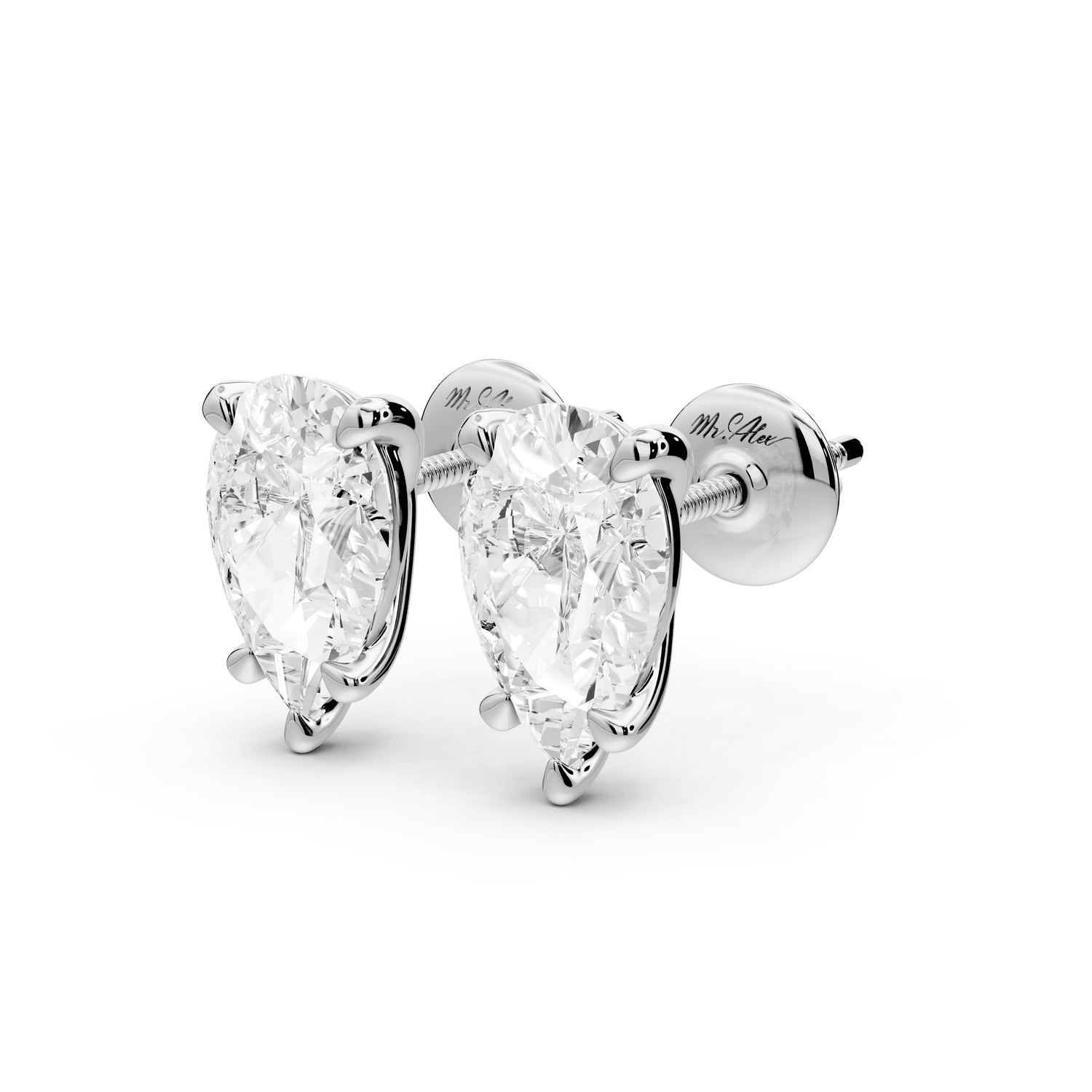 Aura - 3ct 14k white gold Pear - Cut Diamond Stud Earrings - Mr. Alex Jewelry