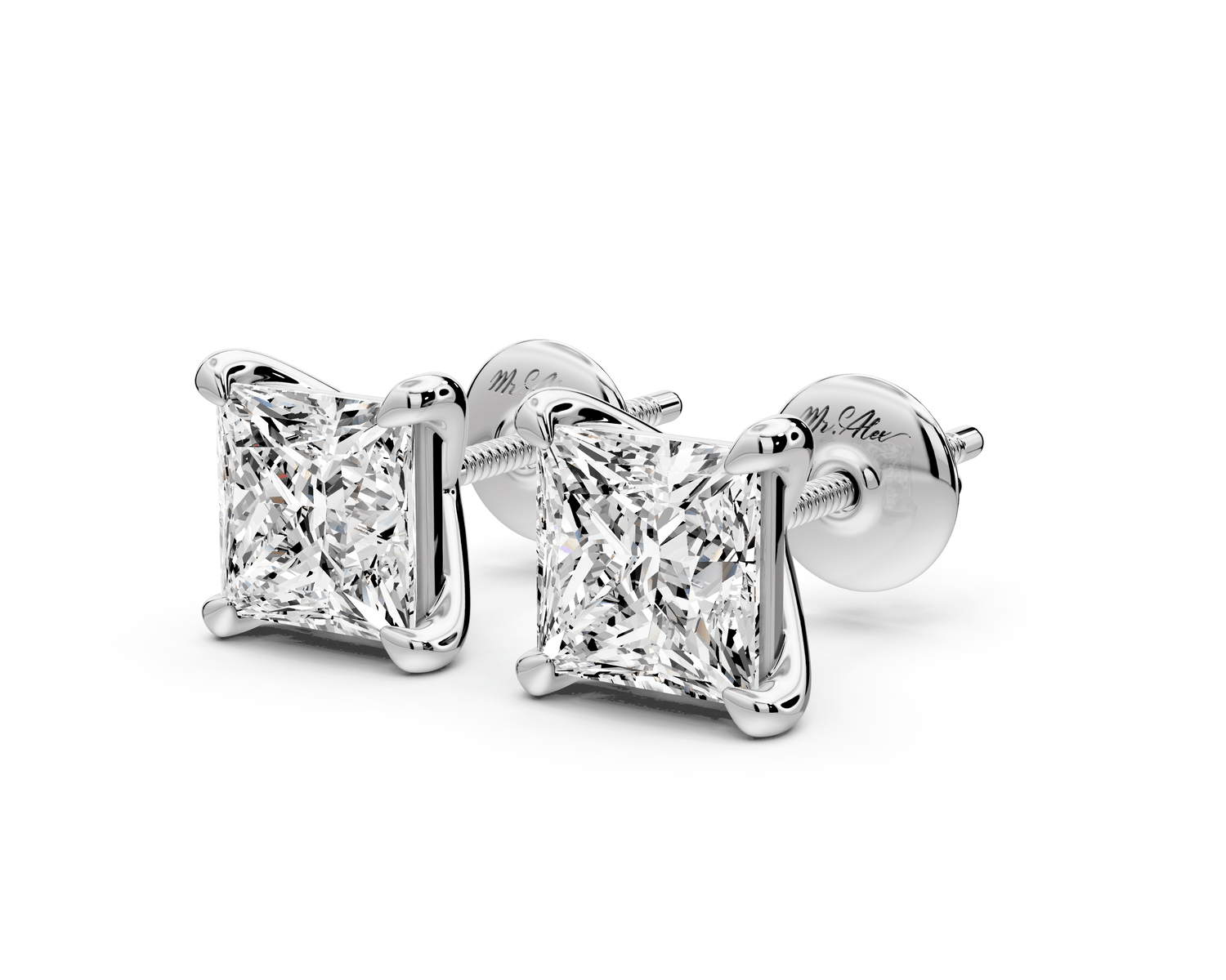Aura - 3ct 14k white gold Princess - Cut Diamond Stud Earrings - Mr. Alex Jewelry
