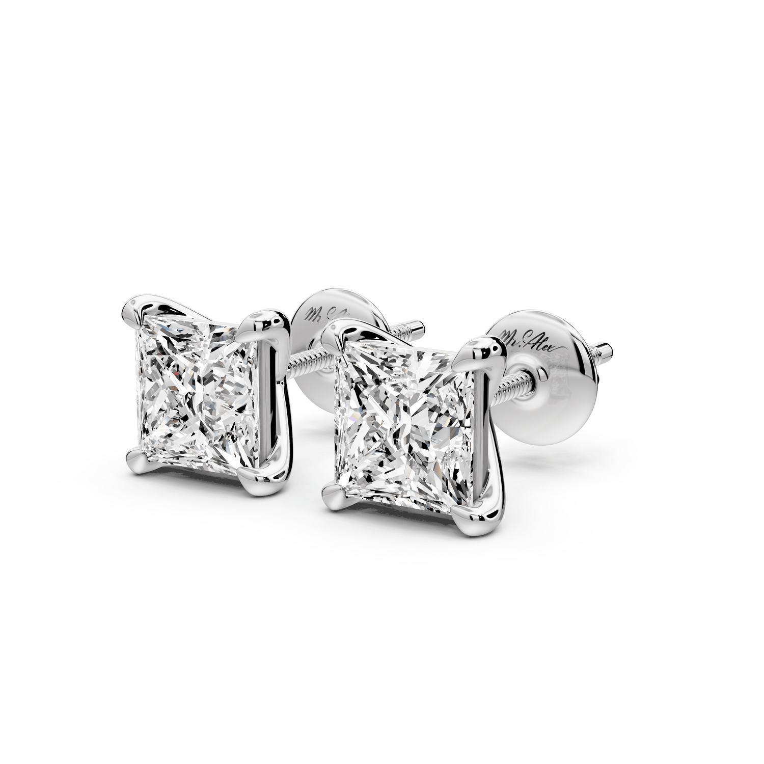 Aura - 3ct 14k white gold Princess - Cut Diamond Stud Earrings - Mr. Alex Jewelry