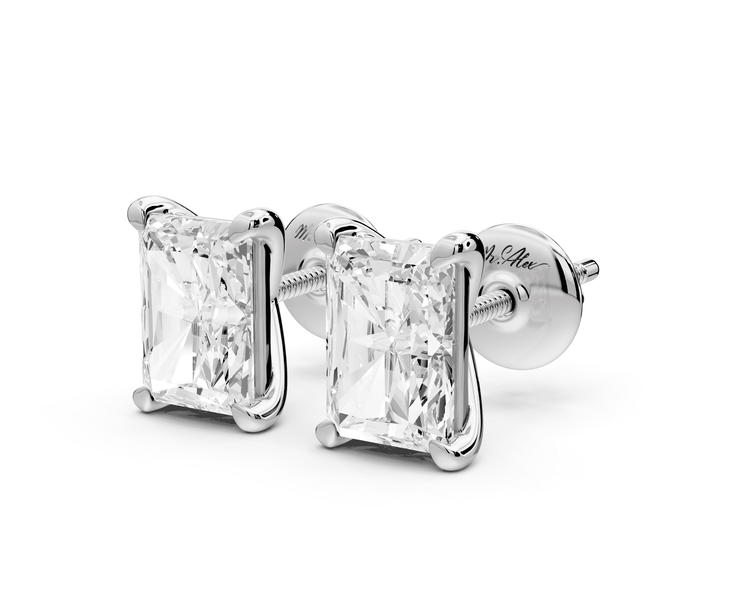 Aura - 3ct 14k white gold Radiant - Cut Diamond Stud Earrings - Mr. Alex Jewelry