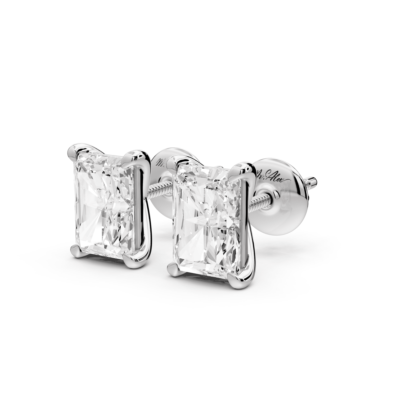 Aura - 3ct 14k white gold Radiant - Cut Diamond Stud Earrings - Mr. Alex Jewelry
