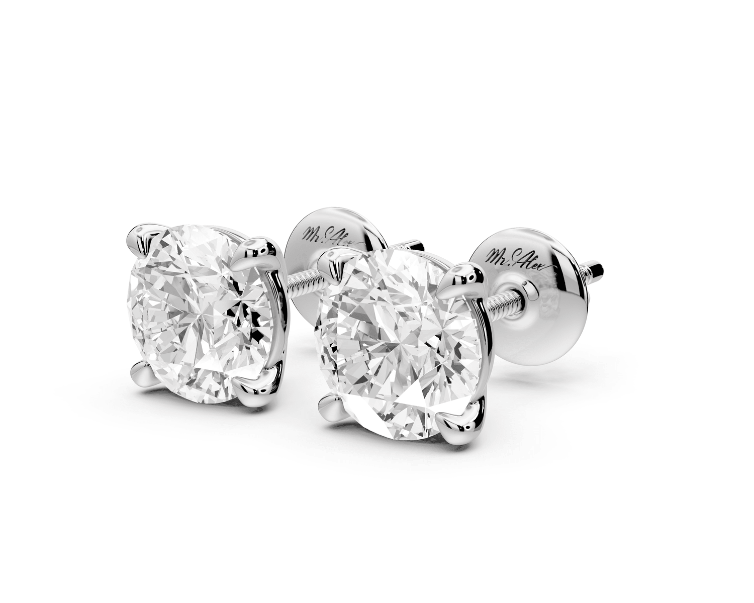 Aura - 3ct 14k white gold Round - Cut Diamond Stud Earrings - Mr. Alex Jewelry