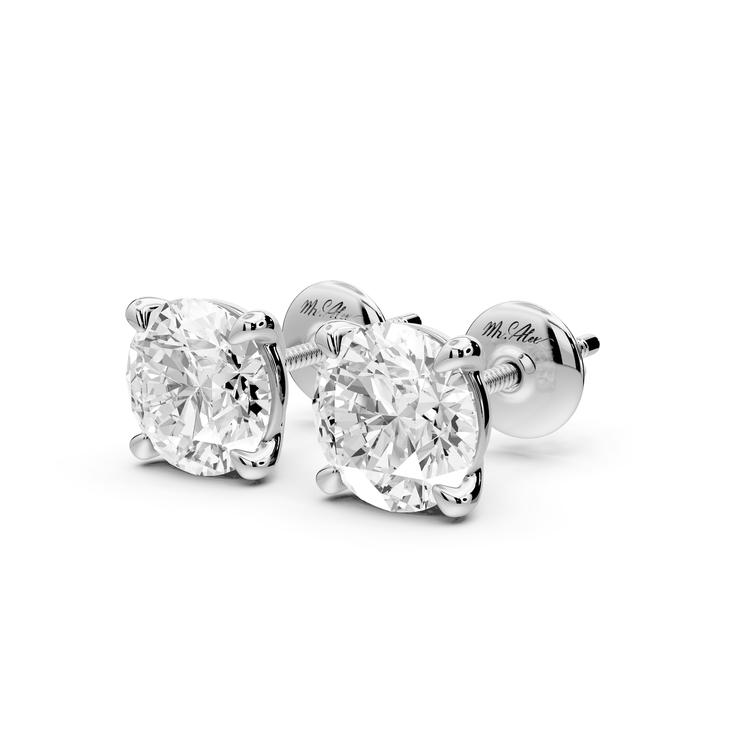 Aura - 3ct 14k white gold Round - Cut Diamond Stud Earrings - Mr. Alex Jewelry