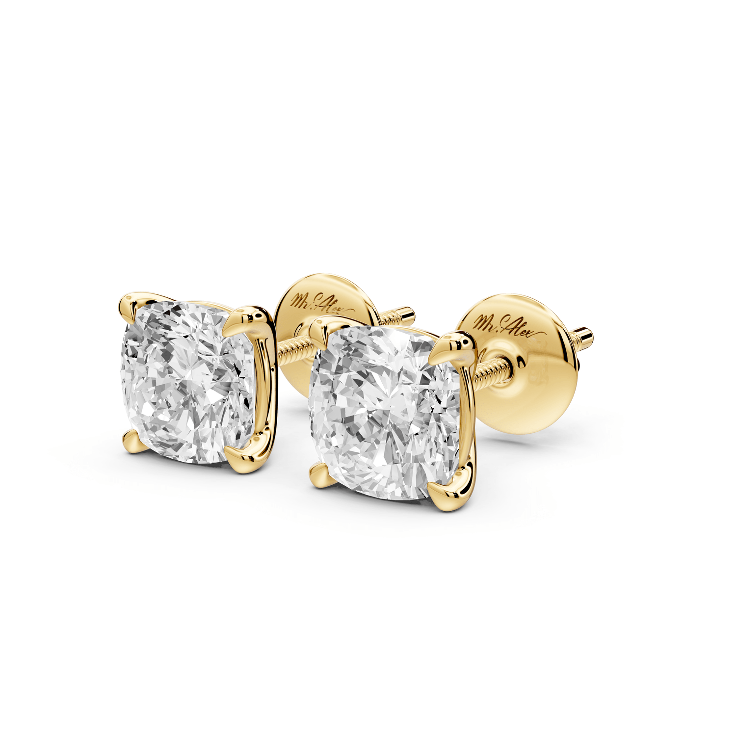 Aura - 3ct 14k yellow gold Cushion - Cut Diamond Stud Earrings - Mr. Alex Jewelry