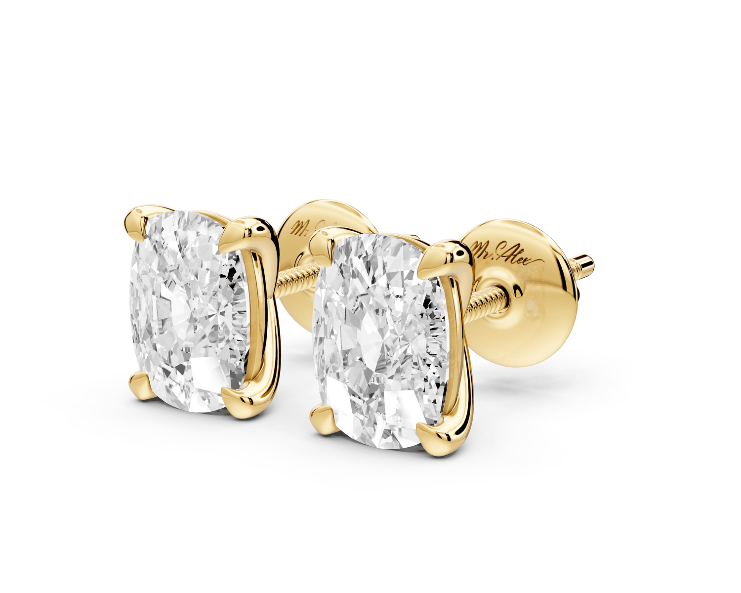 Aura - 3ct 14k yellow gold Elgcushion - Cut Diamond Stud Earrings - Mr. Alex Jewelry