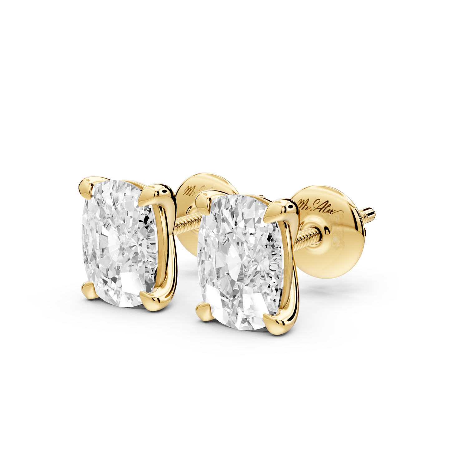 Aura - 3ct 14k yellow gold Elgcushion - Cut Diamond Stud Earrings - Mr. Alex Jewelry