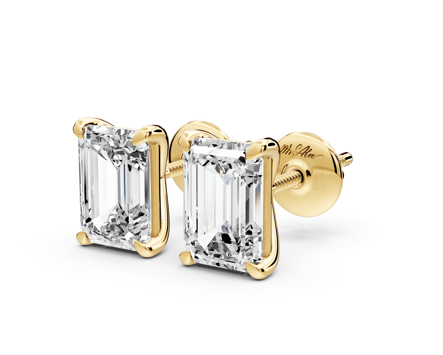 Aura - 3ct 14k yellow gold Emerald - Cut Diamond Stud Earrings - Mr. Alex Jewelry