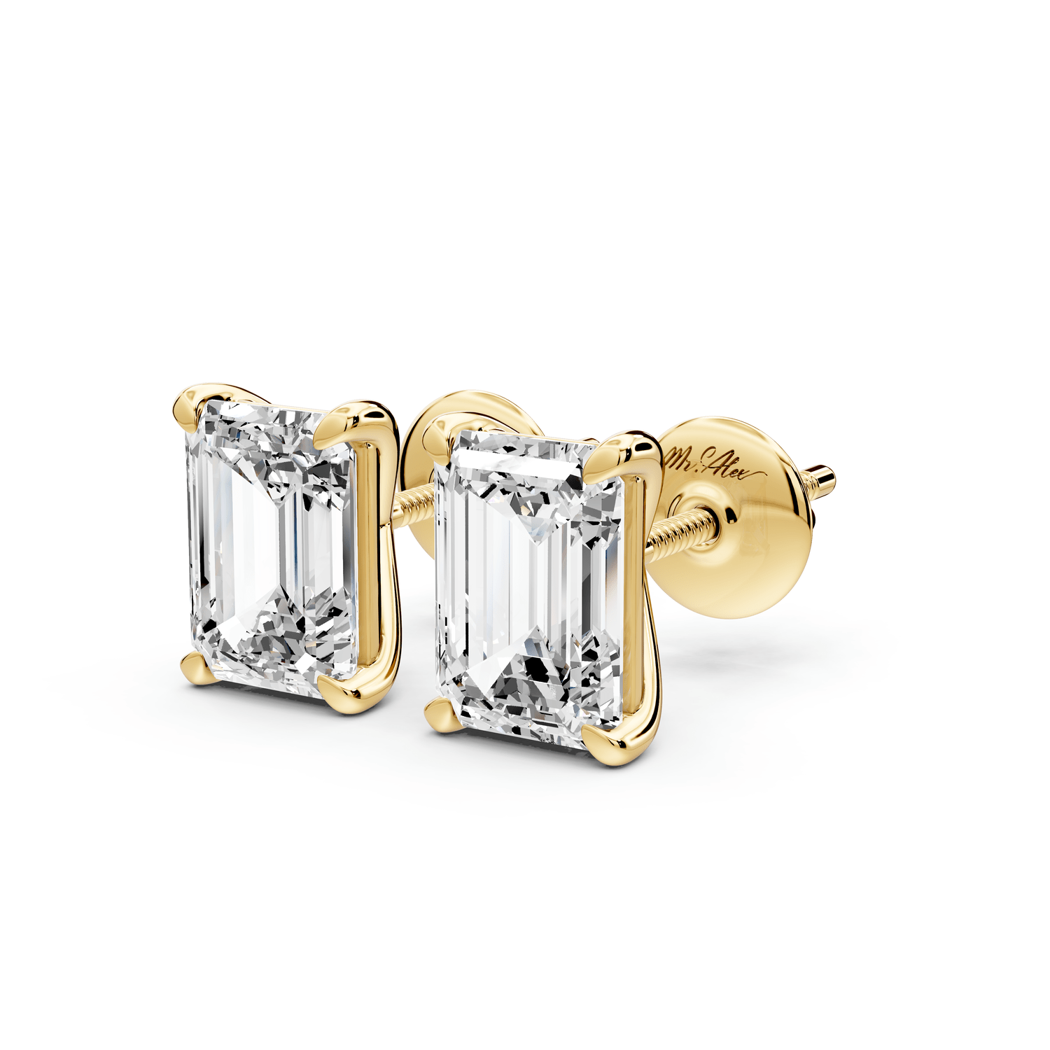 Aura - 3ct 14k yellow gold Emerald - Cut Diamond Stud Earrings - Mr. Alex Jewelry