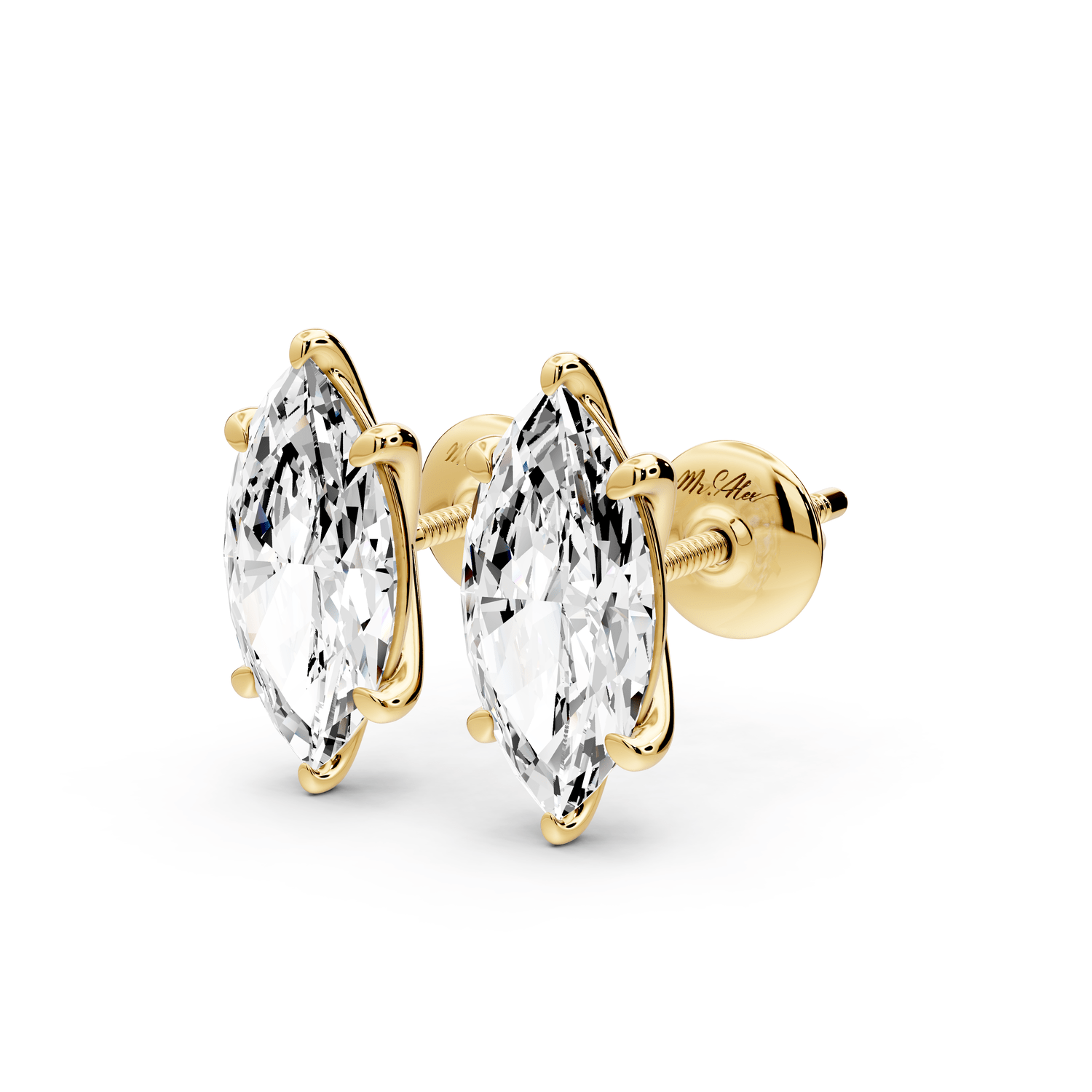 Aura - 3ct 14k yellow gold Marquise - Cut Diamond Stud Earrings - Mr. Alex Jewelry
