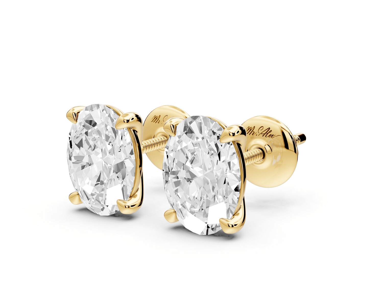 Aura - 3ct 14k yellow gold Oval - Cut Diamond Stud Earrings - Mr. Alex Jewelry