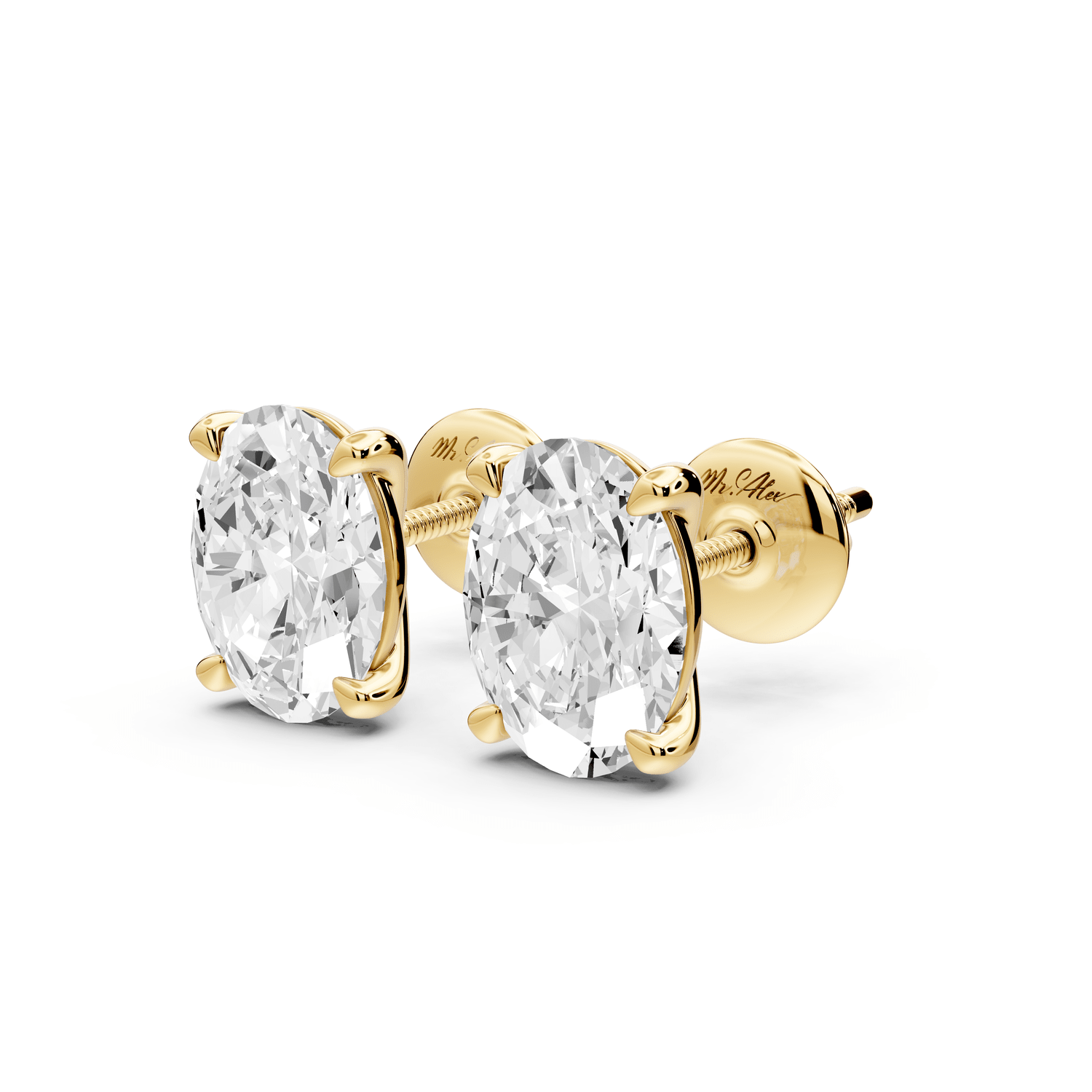 Aura - 3ct 14k yellow gold Oval - Cut Diamond Stud Earrings - Mr. Alex Jewelry