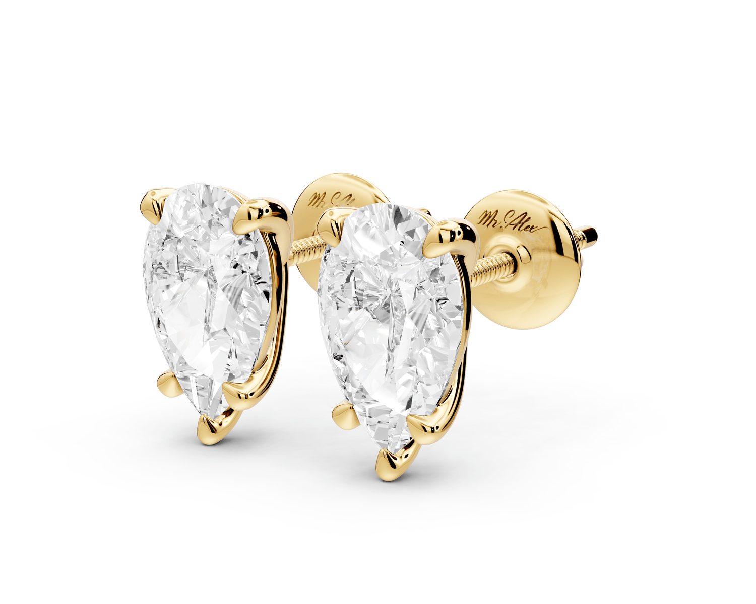 Aura - 3ct 14k yellow gold Pear - Cut Diamond Stud Earrings - Mr. Alex Jewelry