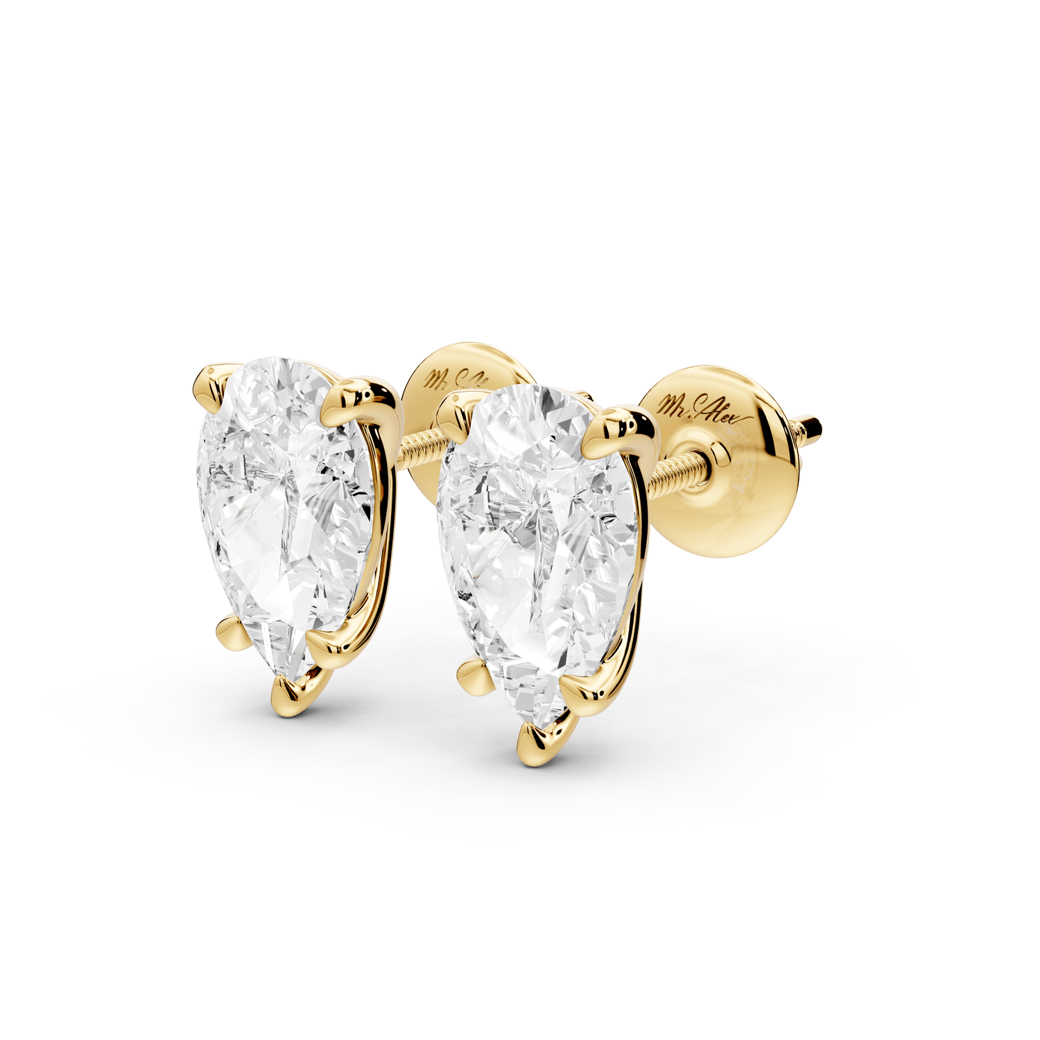 Aura - 3ct 14k yellow gold Pear - Cut Diamond Stud Earrings - Mr. Alex Jewelry