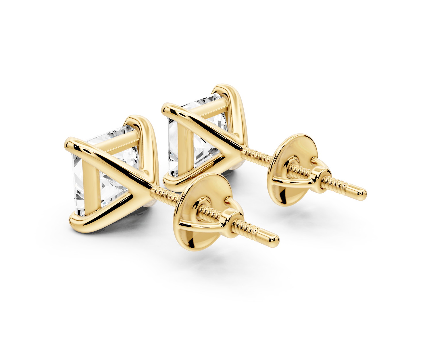 Aura - 3ct 14k yellow gold Princess - Cut Diamond Stud Earrings - Mr. Alex Jewelry