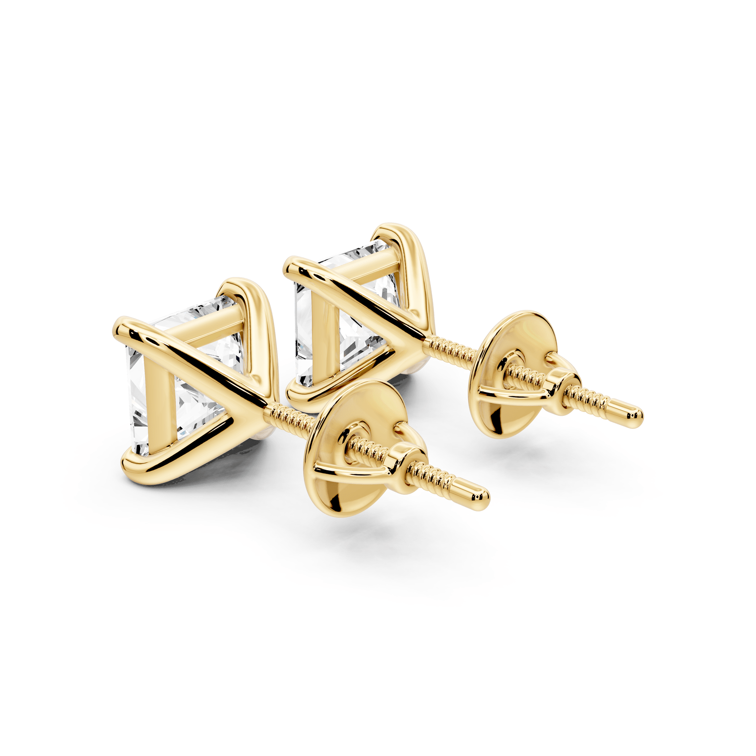 Aura - 3ct 14k yellow gold Princess - Cut Diamond Stud Earrings - Mr. Alex Jewelry