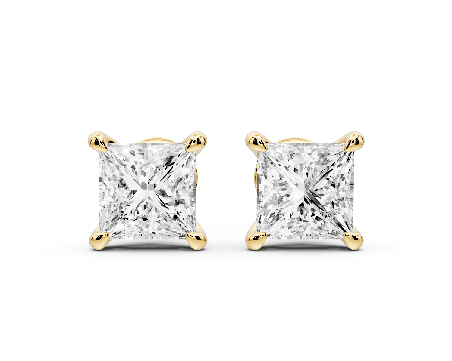 Aura - 3ct 14k yellow gold Princess - Cut Diamond Stud Earrings - Mr. Alex Jewelry