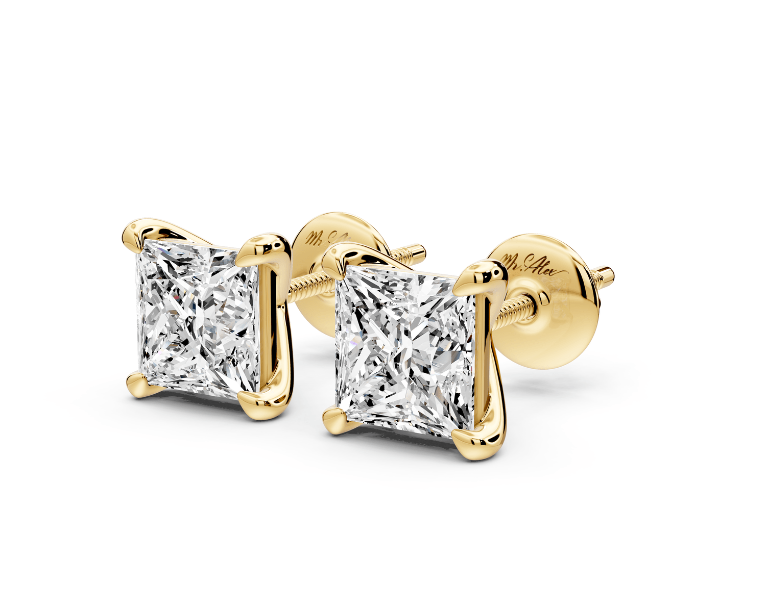 Aura - 3ct 14k yellow gold Princess - Cut Diamond Stud Earrings - Mr. Alex Jewelry