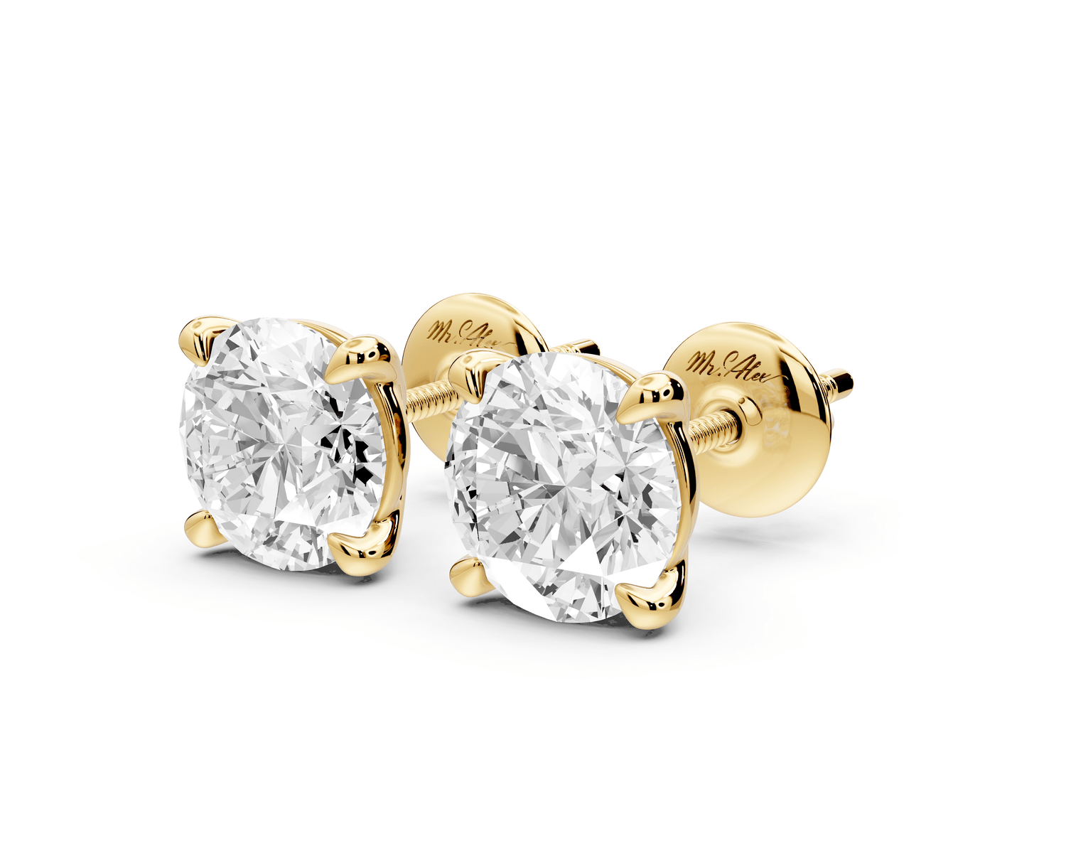 Aura - 3ct 14k yellow gold Round - Cut Diamond Stud Earrings - Mr. Alex Jewelry