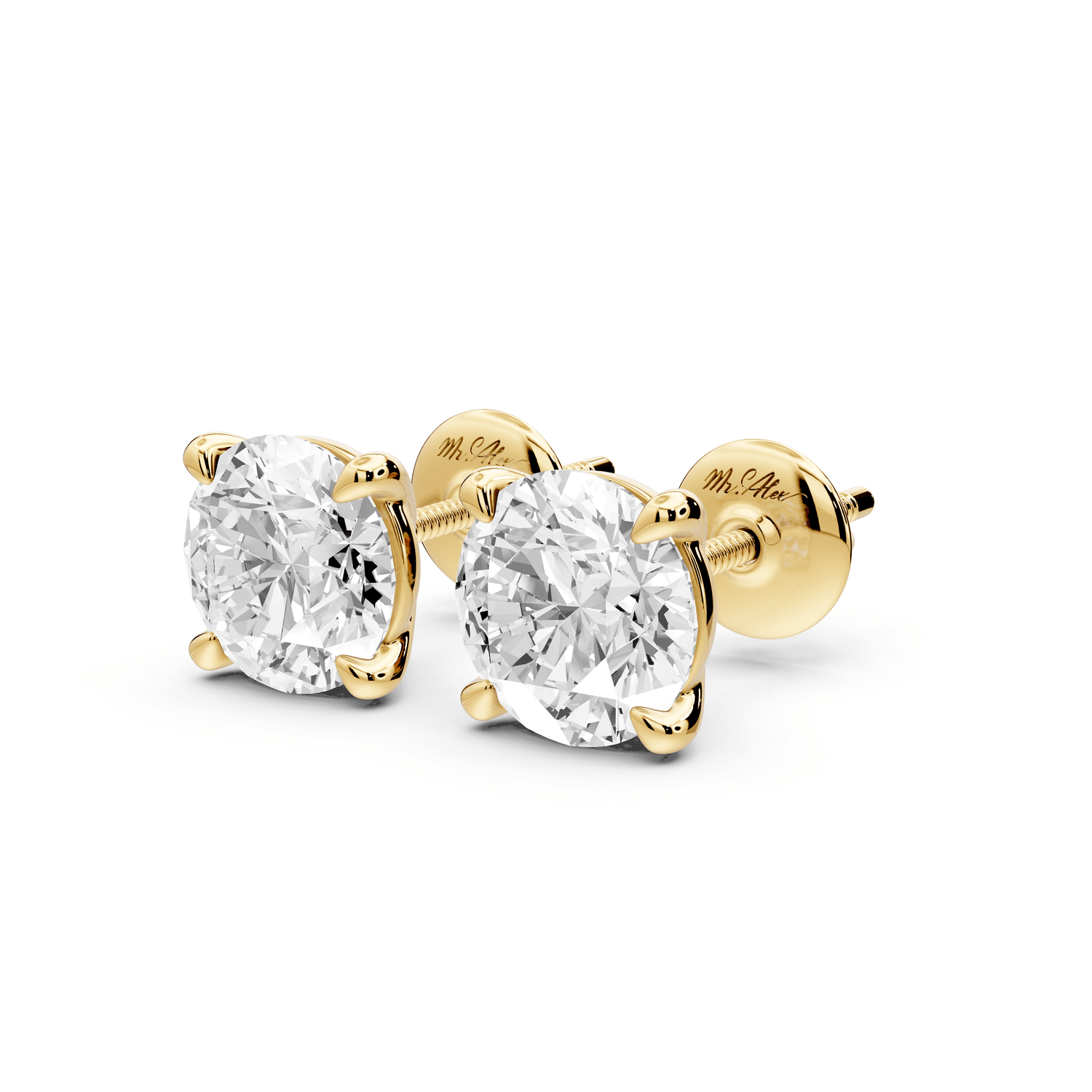 Aura - 3ct 14k yellow gold Round - Cut Diamond Stud Earrings - Mr. Alex Jewelry