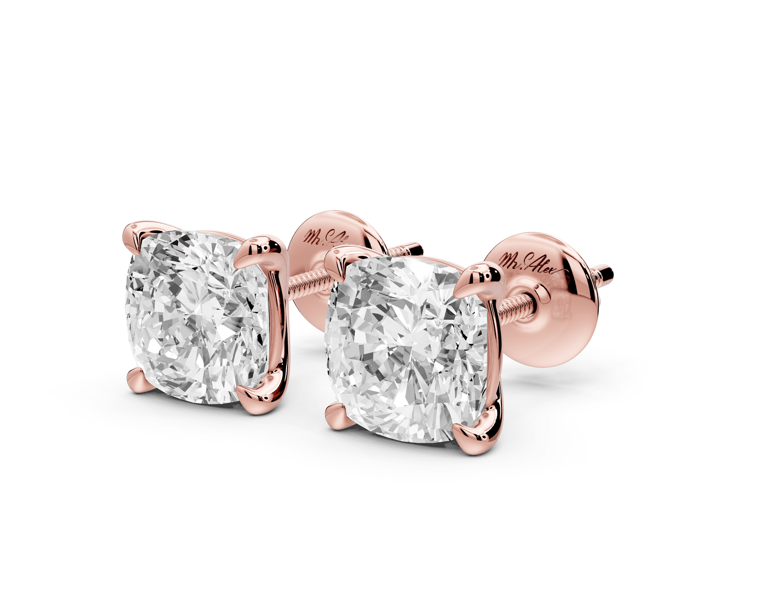 Aura - 4ct 14k rose gold Cushion - Cut Diamond Stud Earrings - Mr. Alex Jewelry