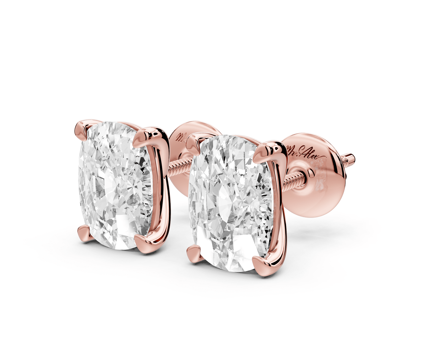 Aura - 4ct 14k rose gold Elgcushion - Cut Diamond Stud Earrings - Mr. Alex Jewelry