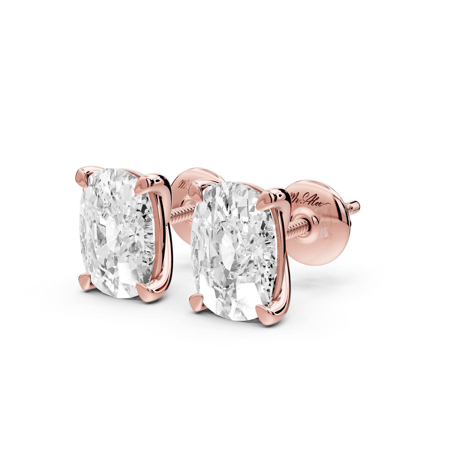 Aura - 4ct 14k rose gold Elgcushion - Cut Diamond Stud Earrings - Mr. Alex Jewelry