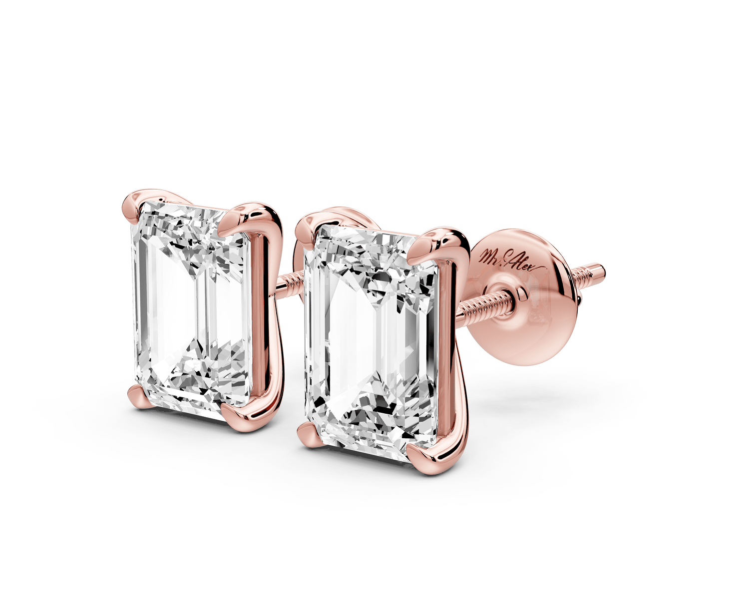 Aura - 4ct 14k rose gold Emerald - Cut Diamond Stud Earrings - Mr. Alex Jewelry