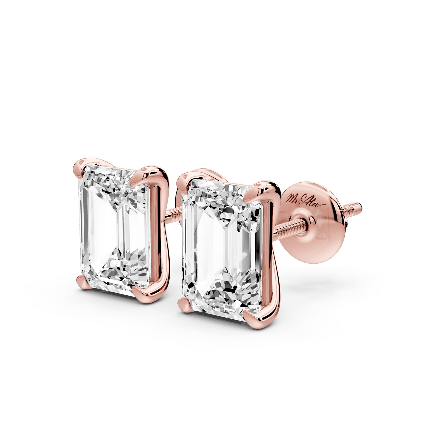 Aura - 4ct 14k rose gold Emerald - Cut Diamond Stud Earrings - Mr. Alex Jewelry