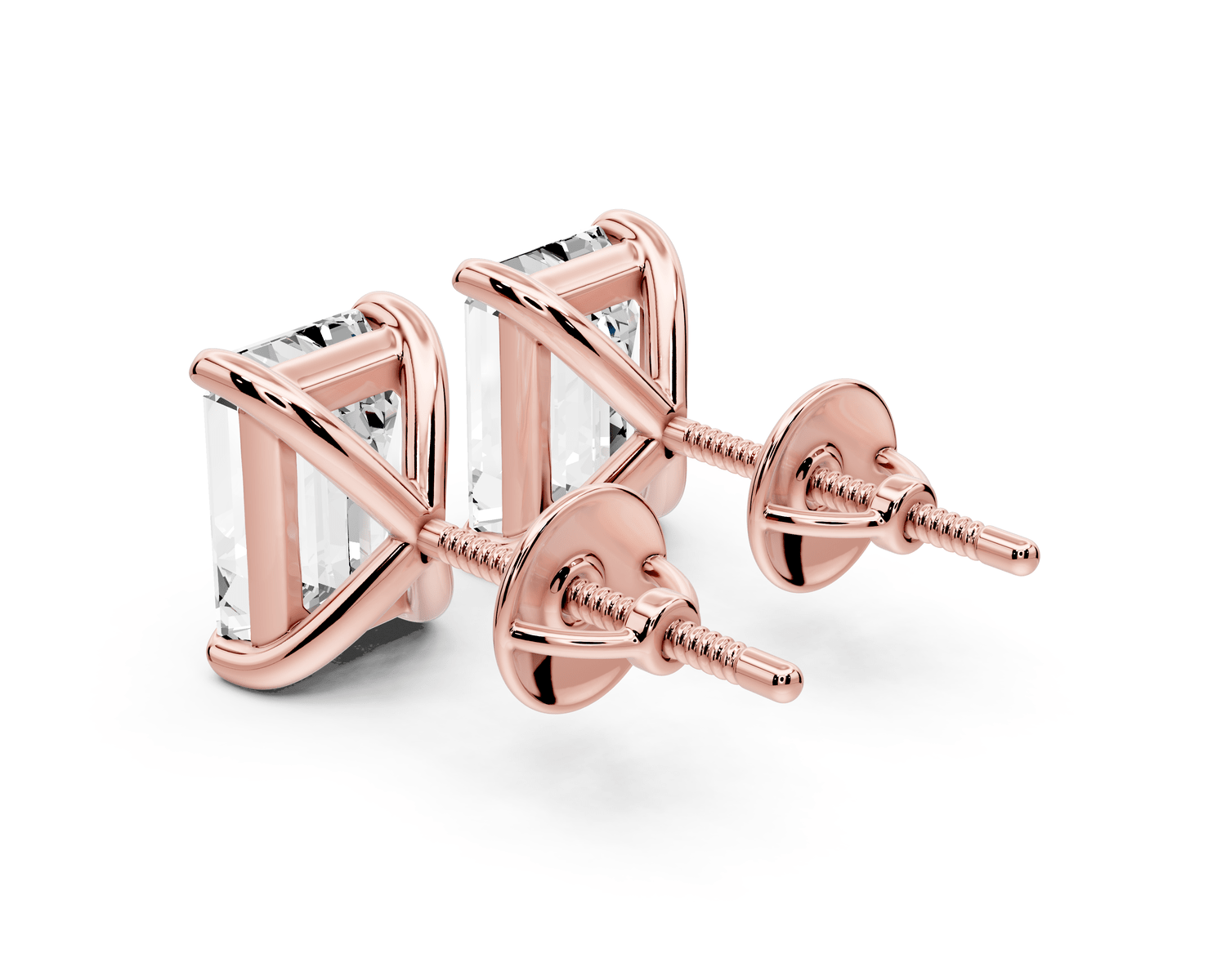 Aura - 4ct 14k rose gold Emerald - Cut Diamond Stud Earrings - Mr. Alex Jewelry