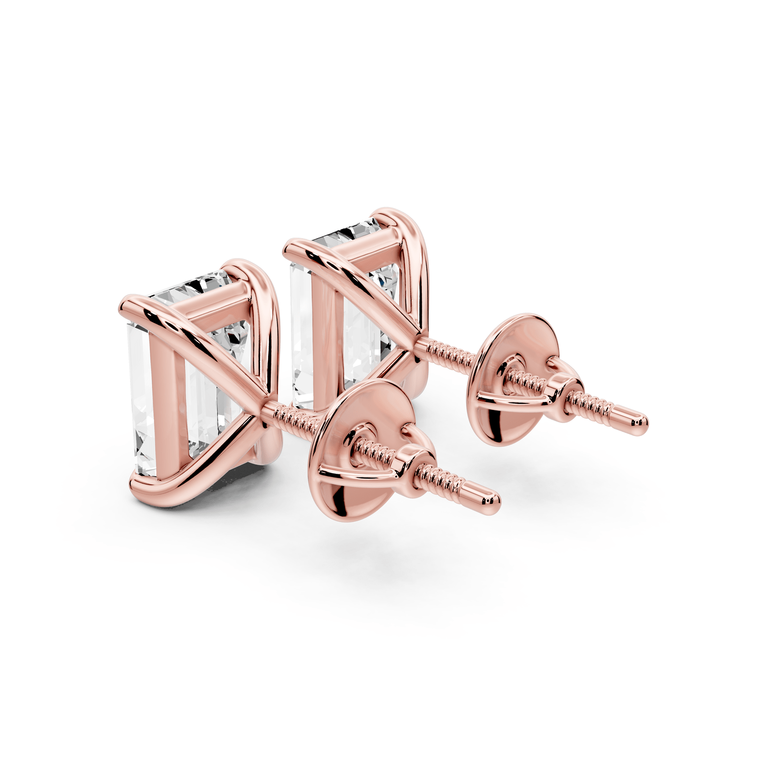 Aura - 4ct 14k rose gold Emerald - Cut Diamond Stud Earrings - Mr. Alex Jewelry