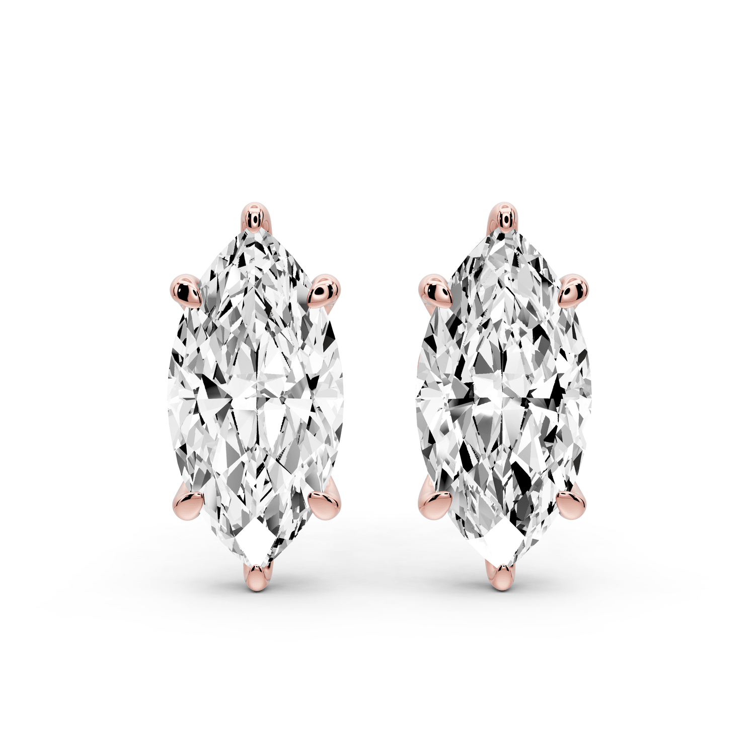 Aura - 4ct 14k rose gold Marquise - Cut Diamond Stud Earrings - Mr. Alex Jewelry