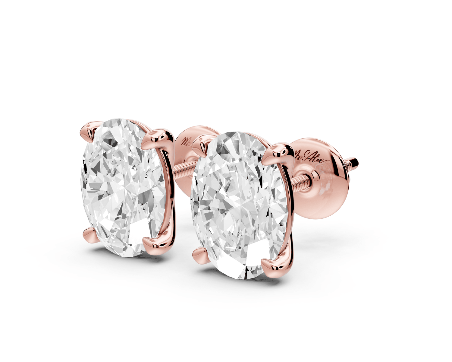 Aura - 4ct 14k rose gold Oval - Cut Diamond Stud Earrings - Mr. Alex Jewelry