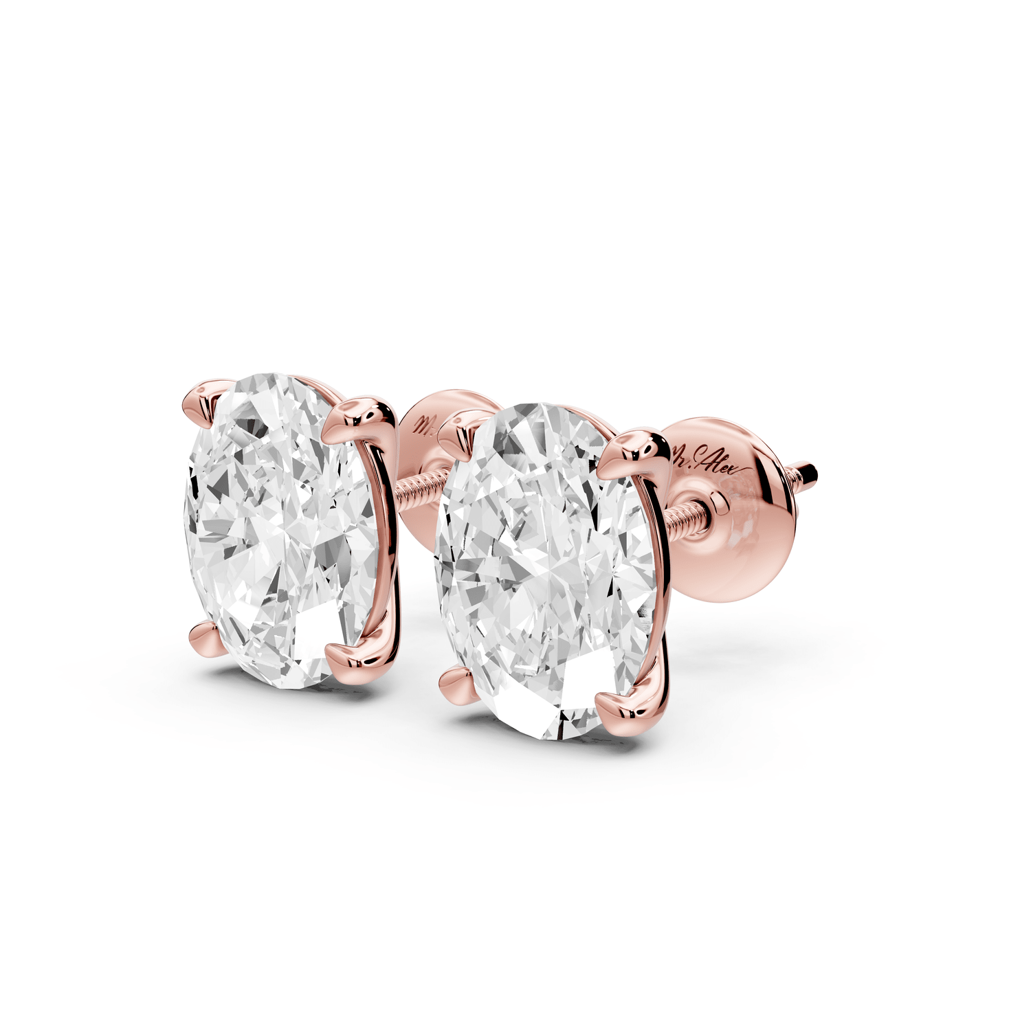 Aura - 4ct 14k rose gold Oval - Cut Diamond Stud Earrings - Mr. Alex Jewelry