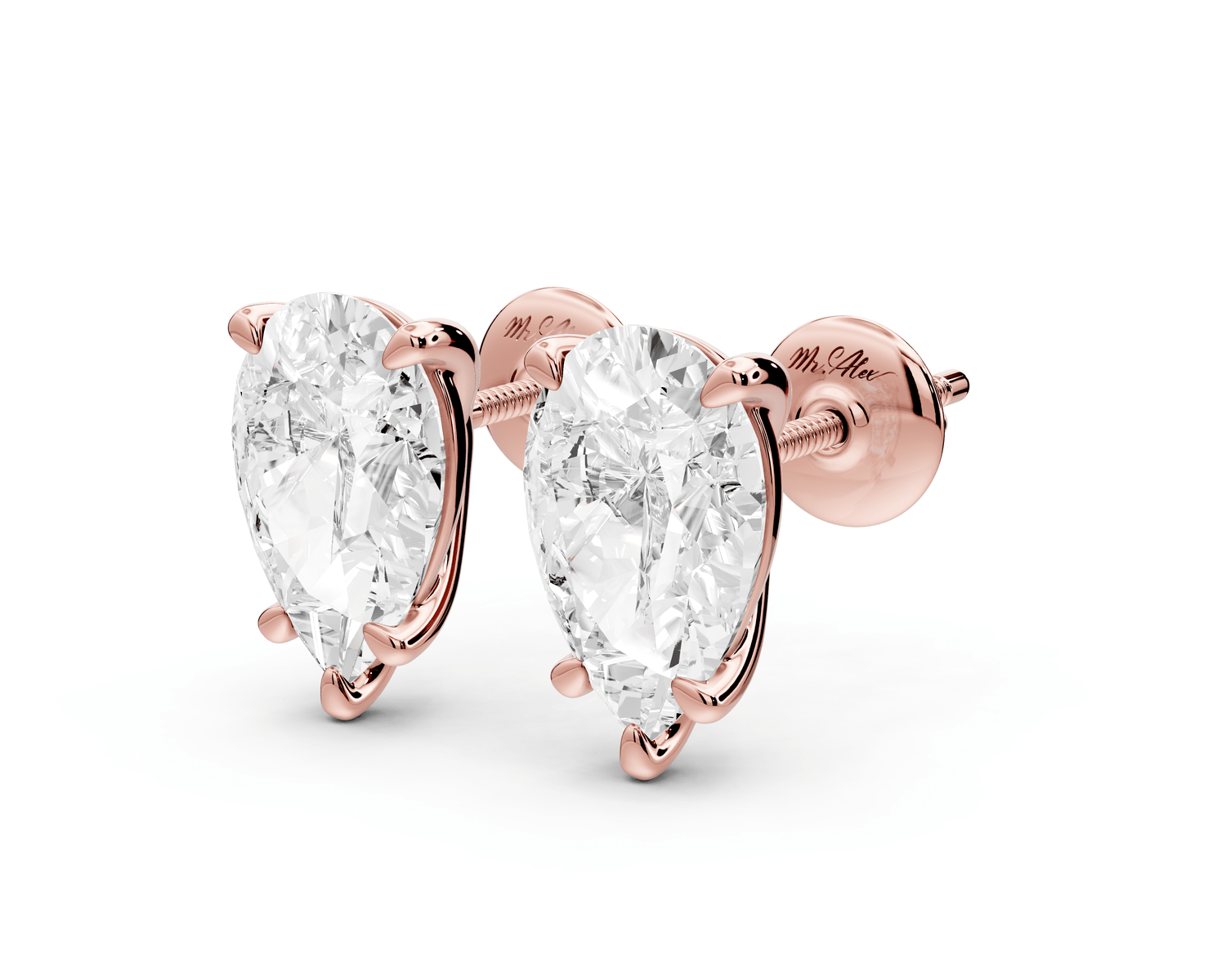 Aura - 4ct 14k rose gold Pear - Cut Diamond Stud Earrings - Mr. Alex Jewelry