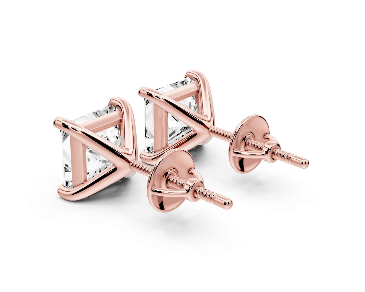 Aura - 4ct 14k rose gold Princess - Cut Diamond Stud Earrings - Mr. Alex Jewelry