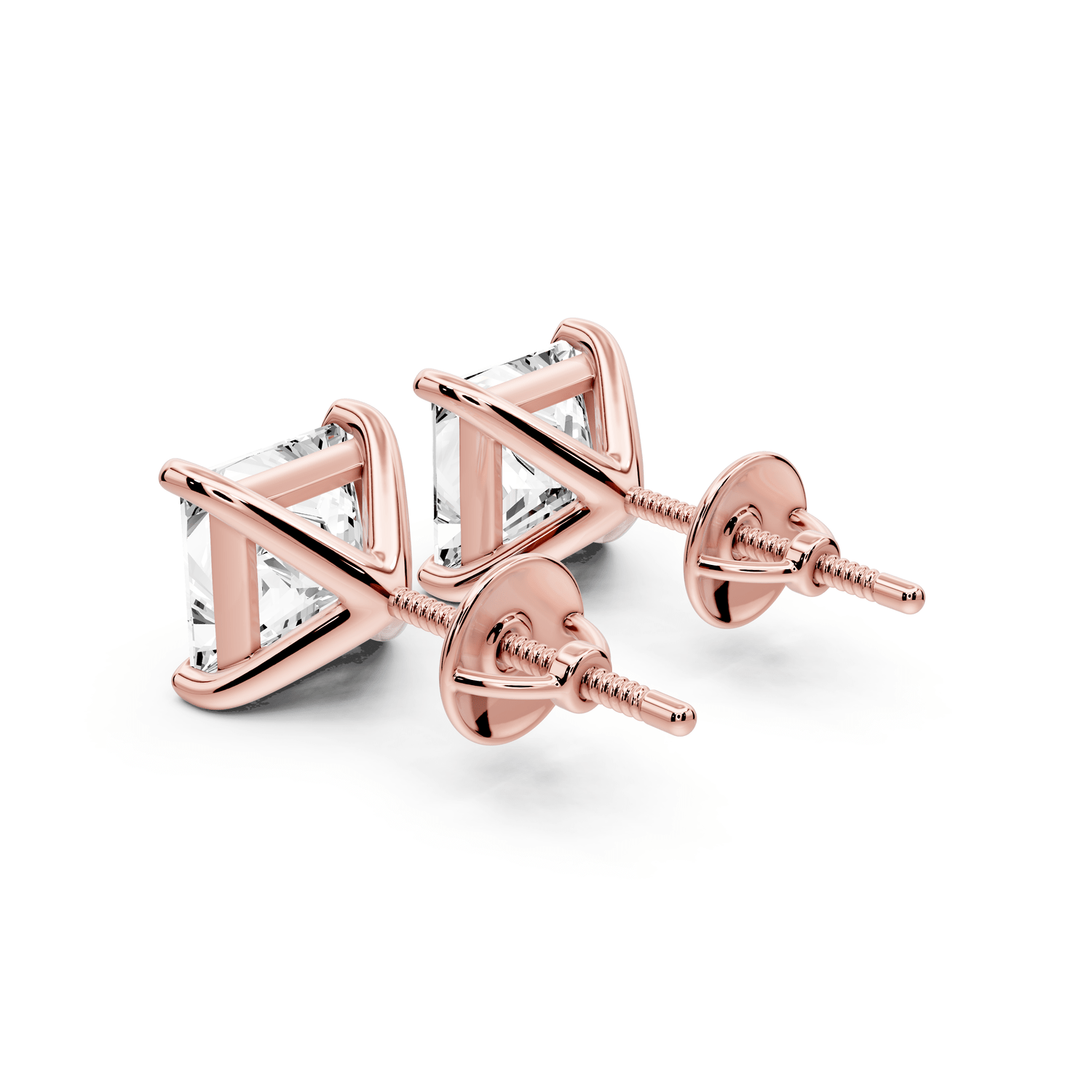 Aura - 4ct 14k rose gold Princess - Cut Diamond Stud Earrings - Mr. Alex Jewelry