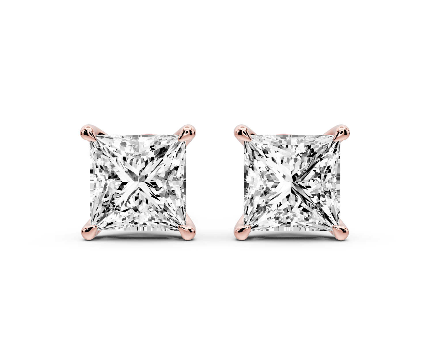 Aura - 4ct 14k rose gold Princess - Cut Diamond Stud Earrings - Mr. Alex Jewelry