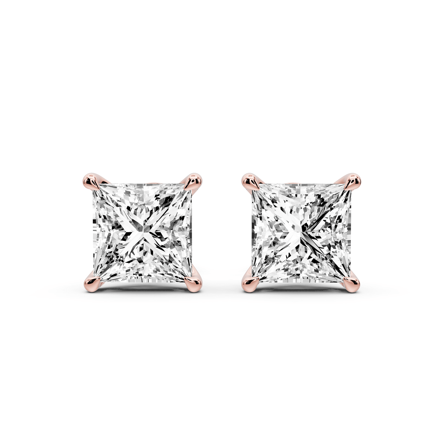 Aura - 4ct 14k rose gold Princess - Cut Diamond Stud Earrings - Mr. Alex Jewelry