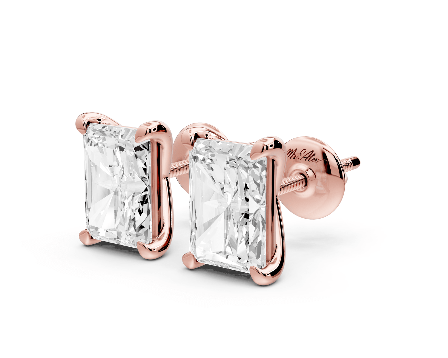 Aura - 4ct 14k rose gold Radiant - Cut Diamond Stud Earrings - Mr. Alex Jewelry