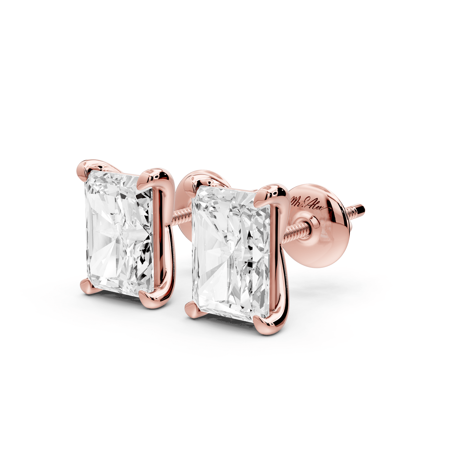 Aura - 4ct 14k rose gold Radiant - Cut Diamond Stud Earrings - Mr. Alex Jewelry