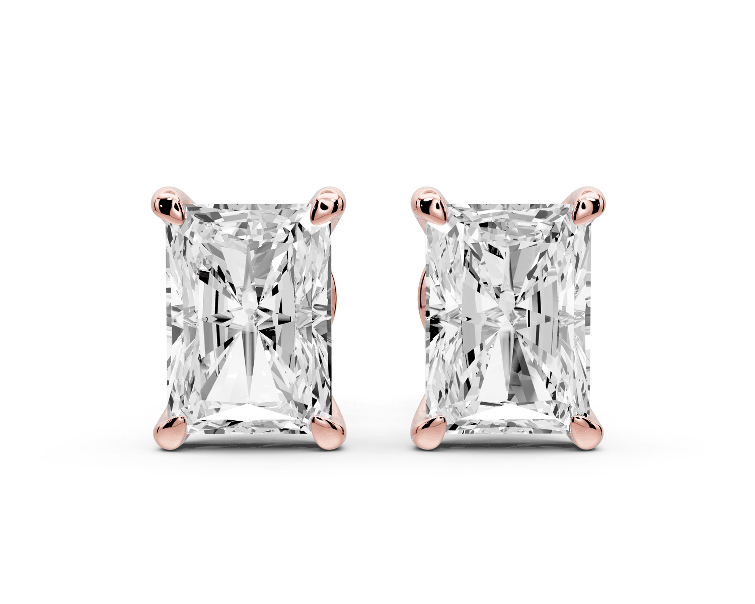 Aura - 4ct 14k rose gold Radiant - Cut Diamond Stud Earrings - Mr. Alex Jewelry